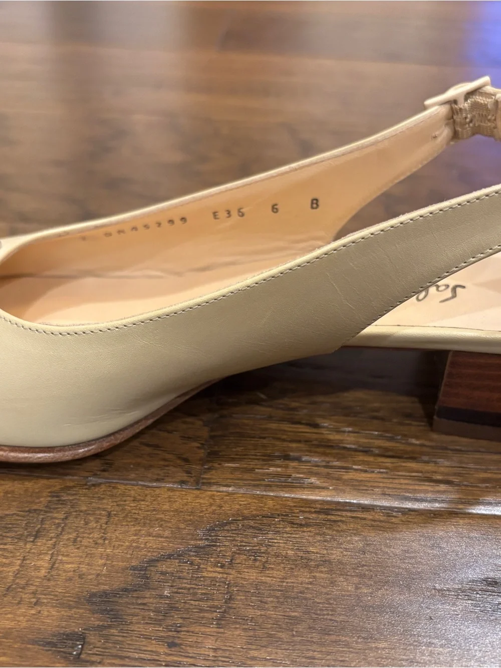 Salvatore Ferragamo Beige Leather Slingback Heels